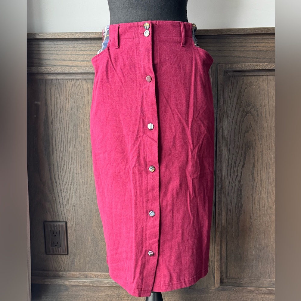 Capacity Vintage 90s  Cottagecore Button-Front Pencil Skirt in Rich Red plaid M